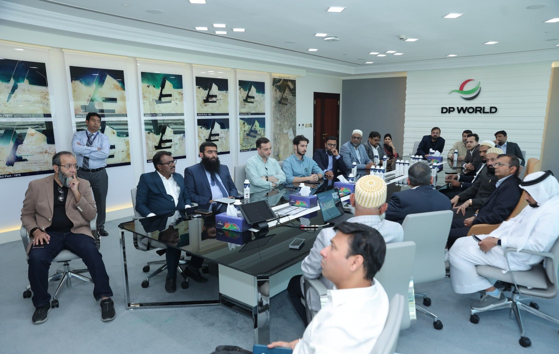 DP World, Boxbay Facility and Traders Market Visit: Members seated around a boardroom table under a DP World logo
